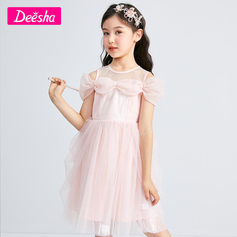 国内公主品牌de*sha纯柜原女童短袖连衣裙夏季公主裙纱裙礼服