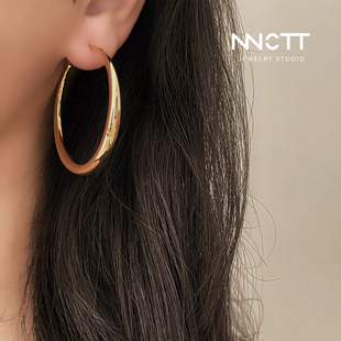 欧美风经典5公分素圈大气气质款简约百搭刘亦菲同款耳环925银针