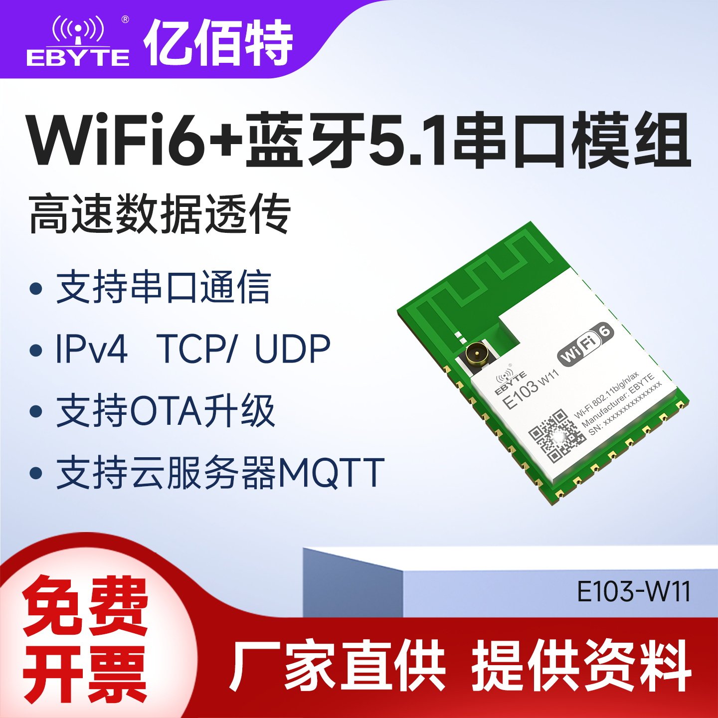 亿佰特串口转WiFi6模块高速透传蓝牙BLE5.1低功耗小体积支持MQTT