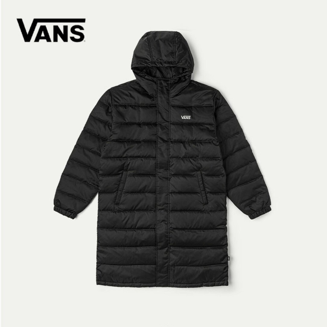 VANS男女黑色连帽加长款羽绒服保暖夹克外套200克充绒量偏大一码