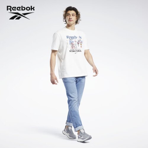 锐步男士印花全棉短袖运动t恤