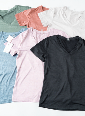 原单V领冰感速干T恤女瑜伽服高弹透气运动跑步短袖上衣夏117格