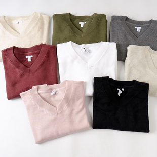 纯棉外贸V领针织衫女套头毛衣显瘦打底衫多色基础款大码尾货180格