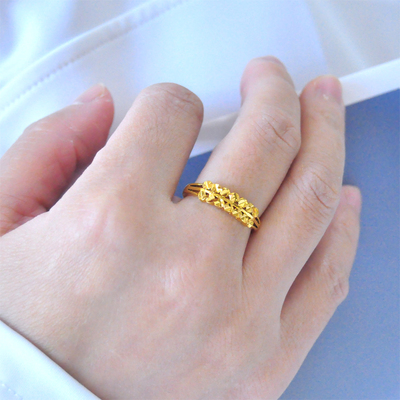 铜镀金麦穗开口可调素圈戒指女