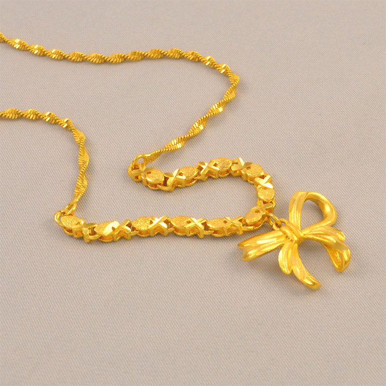 新款蝴蝶结女款项链仿真黄金色轻奢高级感结婚首饰送女友闺蜜