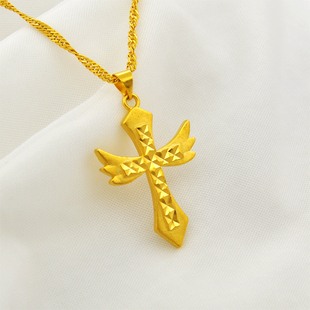 5.4克上帝十字架信徒镀24K金色吊坠男女款本命年项链潮流恶魔之翼