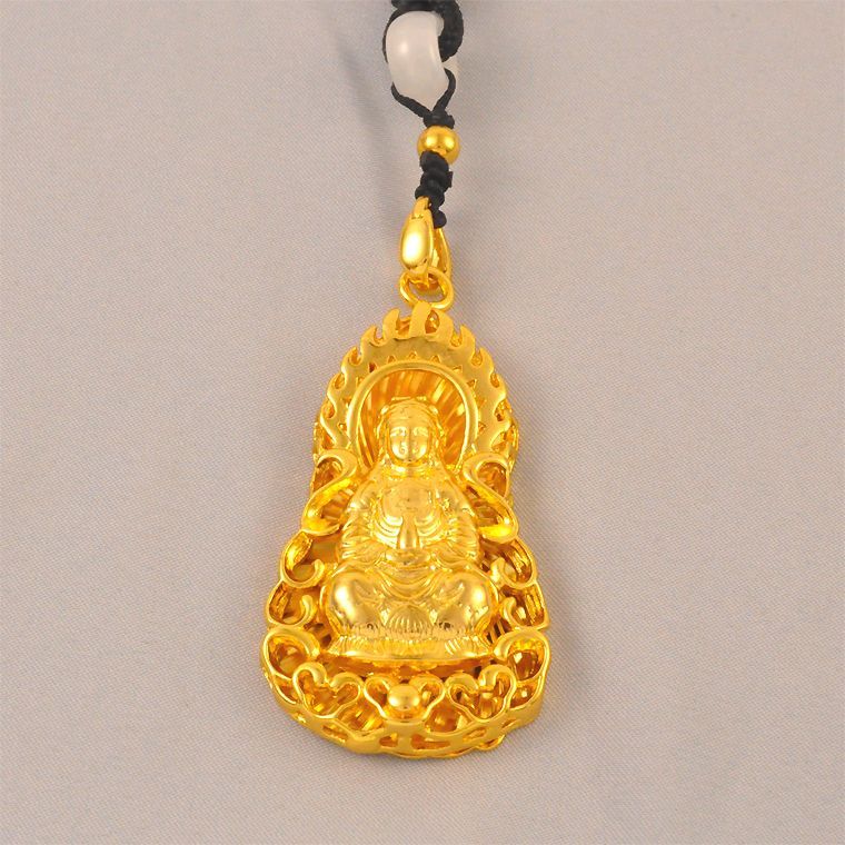 黄铜镀金男士项链挂坠仿黄金大号火焰观音吊坠镀24K金色佛像挂饰
