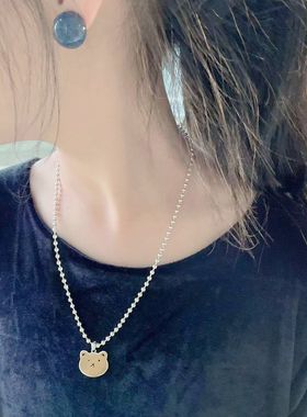 纯银99足纯银小熊吊坠项链儿童节