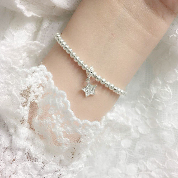 99纯银镶钻五角星爱心甜美手链脚链饰品简约款送女友生日礼物