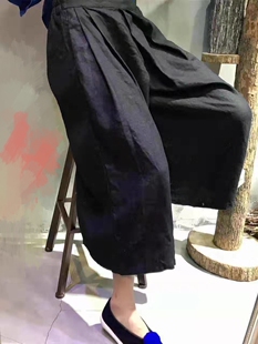 森系民国女学生黑裙裤棉麻阔腿宽松显瘦亚麻禅修春秋冬中式7分裤