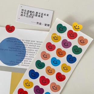 韩国ins风彩色笑脸心形贴纸礼品包装 饰贴不干胶 封口贴海报墙贴装