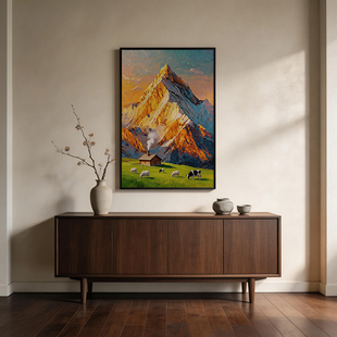 《溪谷映峰》厚涂油画挂画财源广进客厅玄关卧室床头背景墙装饰画