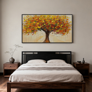 《翠叶凝光》厚涂油画挂画清新雅致发财树书房茶室背景墙装饰画