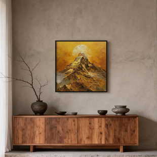 《日照金山》厚涂油画挂画招财进宝办公室玄关入户走廊过道装饰画