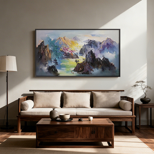 《金山流霞》厚涂油画挂画鸿运当头背有靠山客厅沙发背景墙装饰画