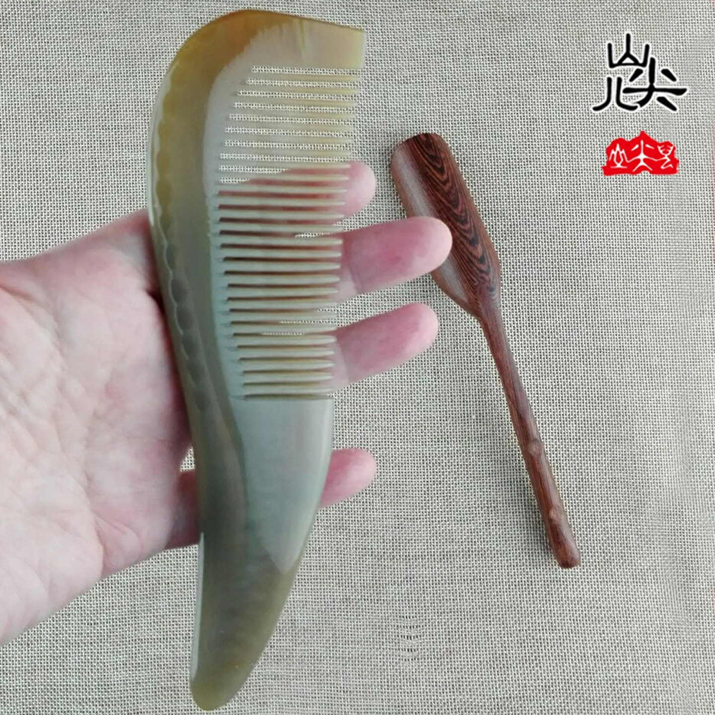 天然正品藏白牦牛角梳子 按摩头皮经络女生女士生日礼物蓬松实用