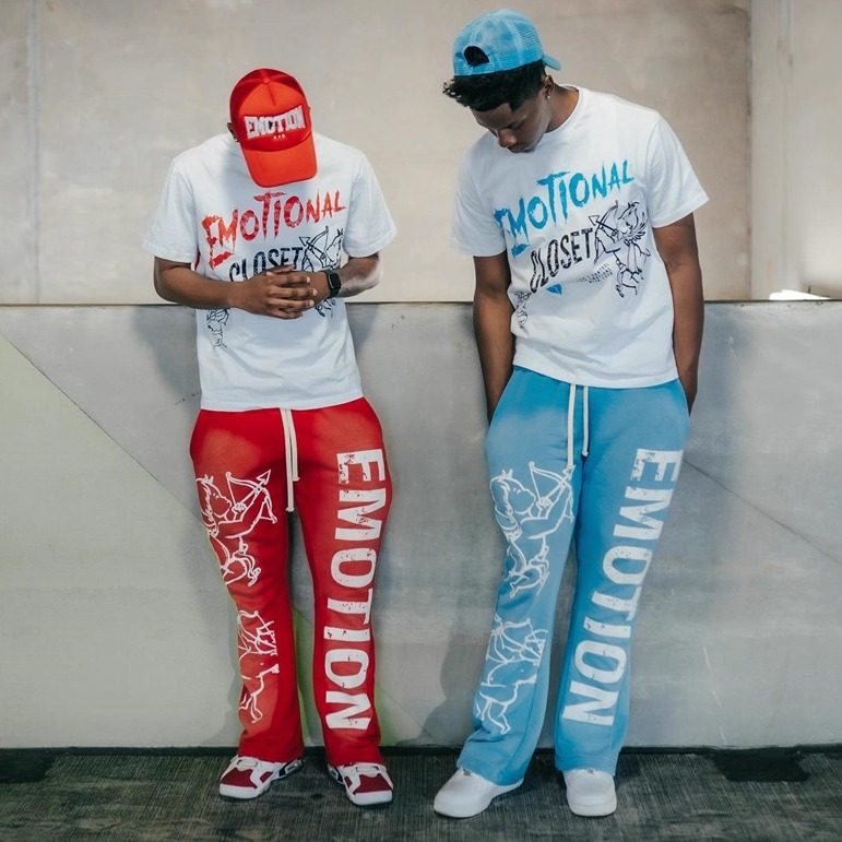 美式小众 MIXED EMOTION烫钻嘻哈洗水长裤pants男士ins运动休闲裤