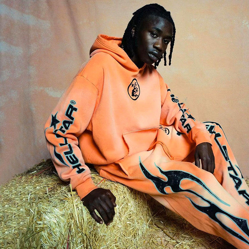 Hell Fire Orange Hoodie pants 橘色街头连帽套头卫衣帽衫卫裤