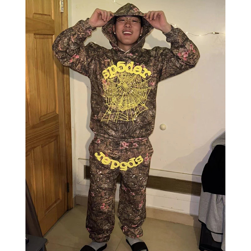 Sp5der Young Thug 555555  Real Tree OG 树纹花卉连帽卫衣长裤