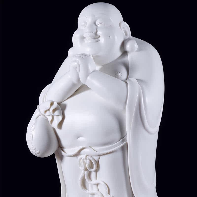 德化白瓷大师手工恭喜财神弥勒佛像陶瓷礼品佛堂家居供奉摆件包邮