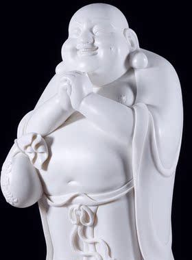 德化白瓷大师手工恭喜财神弥勒佛像陶瓷礼品佛堂家居供奉摆件包邮