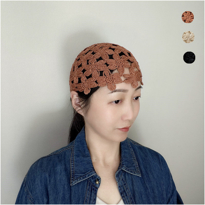 春秋夏季帽子女款手工薄短钩花土豆夫人原创【亚麻六瓣花瓜皮帽】