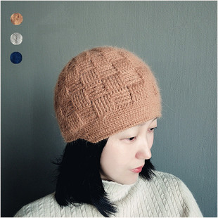 冬季女款帽子加厚保暖格子纹帽土豆夫人原创【长毛貂绒方块小檐帽