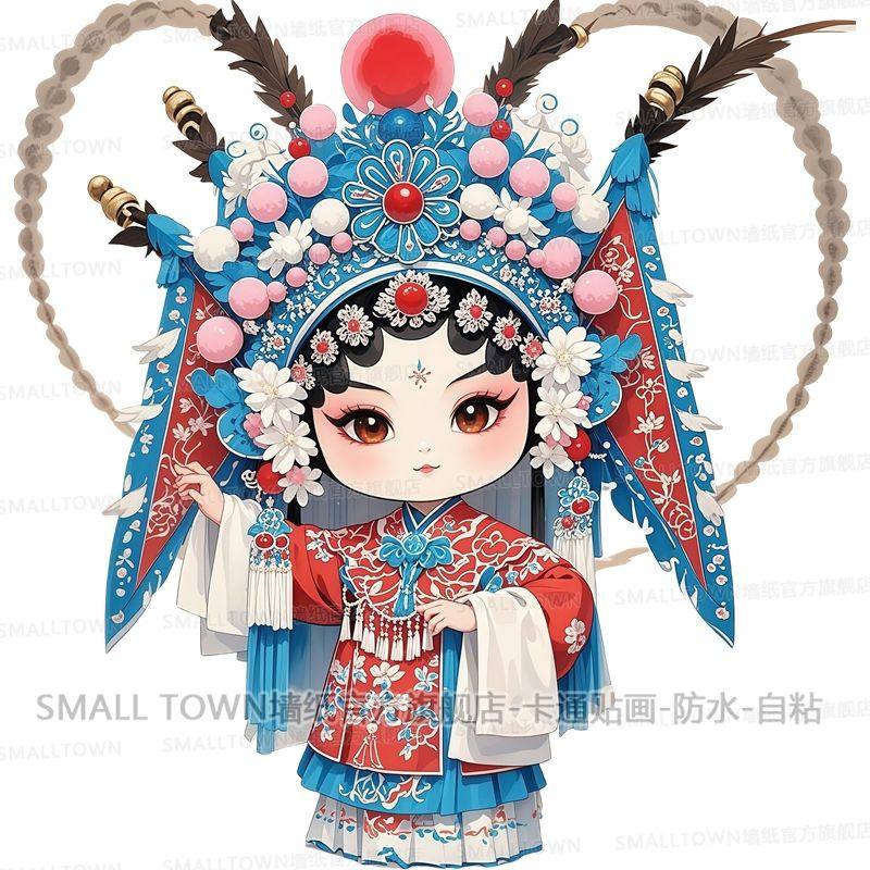 可爱卡通京剧贴画戏曲人物贴纸冰箱贴中国风国潮车贴墙贴门贴自粘