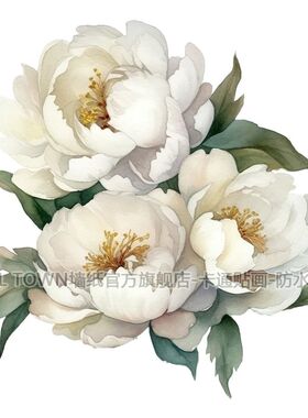 白色牡丹花贴画唯美小清新花朵图案贴纸防水自粘墙贴门贴车贴自贴