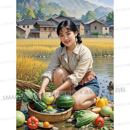 复古乡村风格海报墙贴画ins风美妇人网红旧时光贴墙门贴画装饰画