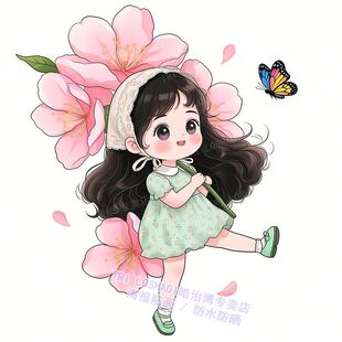 清新可爱治愈樱花少女创意贴画出租屋家用宿舍墙贴马桶行李箱车贴
