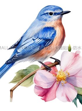 蓝色小鸟贴画新款动物图案自粘贴室内墙上门窗厨房中式贴画防水贴