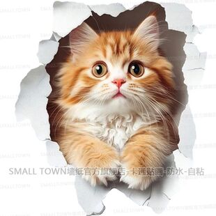 爆款 饰贴 可爱猫猫3D立体视觉效果自粘贴画出租屋家居房间宠物店装