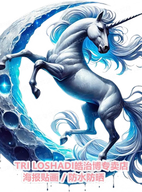 月亮白马创意个性梦幻独角兽贴画