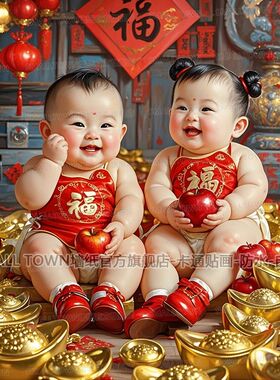 福娃娃年画年画大全自贴过年墙画儿童可爱宝宝男宝女宝自粘装饰贴