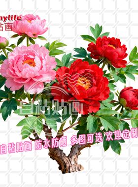 国色牡丹花吉祥繁荣昌盛平面自贴