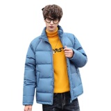新标80%白鸭绒羽绒服纯色立领光板团服面包服加厚外套7582-P140，男装羽绒服，星座1210A