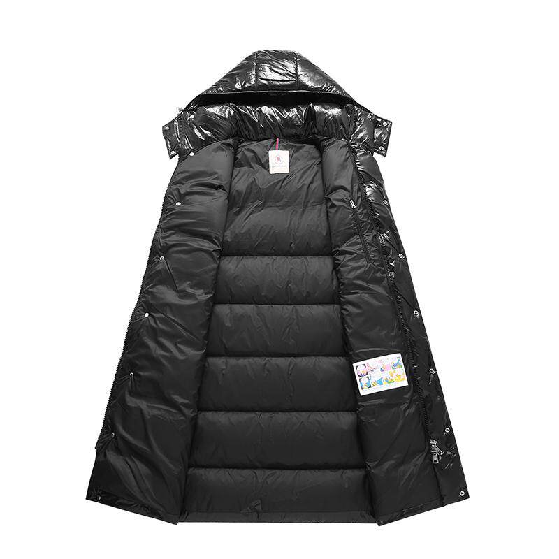 高版本90%鹅绒羽绒服潮牌长款亮面连帽加厚冬季外套男女138-P230,男装羽绒服,星座1210A