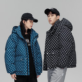 情侣羽绒服2025年冬季新款保暖加厚印花短款连帽外套潮YR234-P110，男装羽绒服，星座1210A