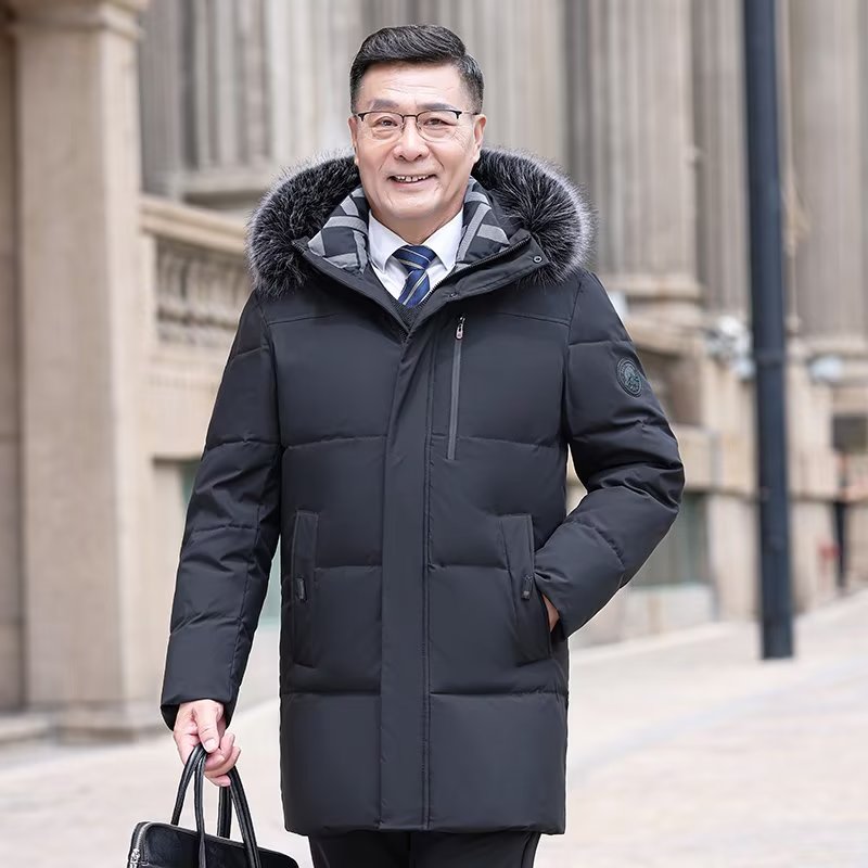 男士中老年羽绒服中长款爸爸装加厚大码外套yr238-P200毛领+10元，男装羽绒服，星座1210A