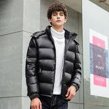 新标80%白鸭绒羽绒服纯色光板男士短款亮面外套潮7581-P180，男装羽绒服，星座1210A