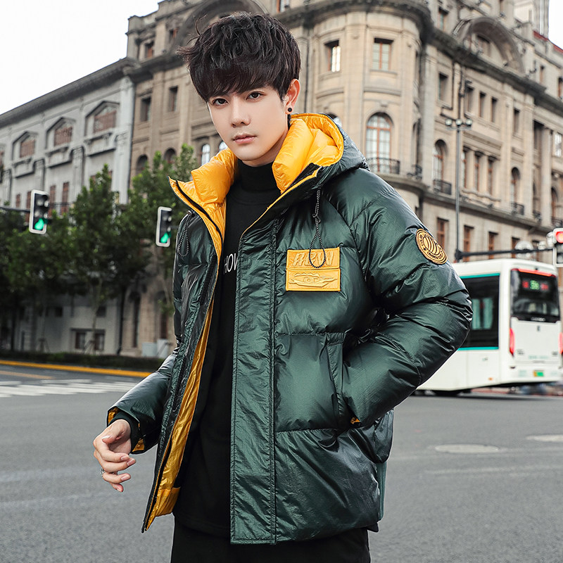 冬季加厚亮面连帽羽绒服男士短款青年白鸭绒保暖外套潮6552-P110，男装羽绒服，星座1210A