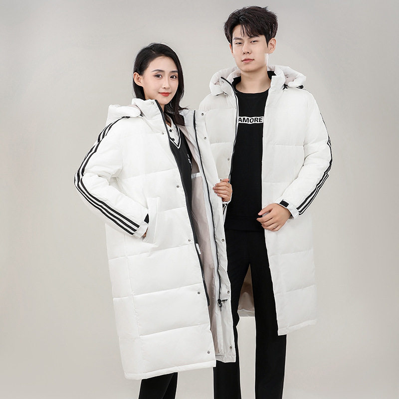 可定制运动长款情侣羽绒服连帽三条杠白鸭绒男女同款外套898-P120,男装羽绒服,星座1210A