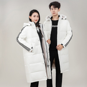 可定制运动长款情侣羽绒服连帽三条杠白鸭绒男女同款外套898-P120图片