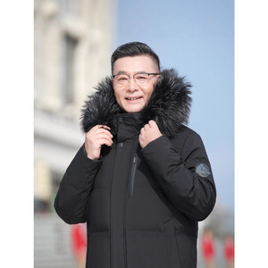 爸爸装长款过膝真毛领90%鹅绒服连帽零下极寒保暖外套P350568图片