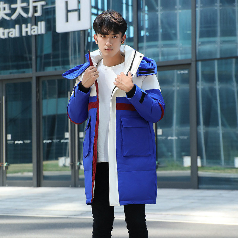 定制工作服拼接撞色羽绒服男中长款工装情侣款连帽外套yr248-P150,男装羽绒服,星座1210A