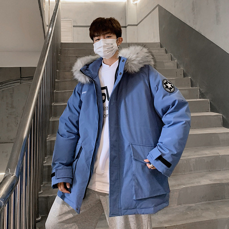 冬季新款港风羽绒服男大毛领宽松休闲流中长款连帽外套男R21-P105,男装羽绒服,星座1210A