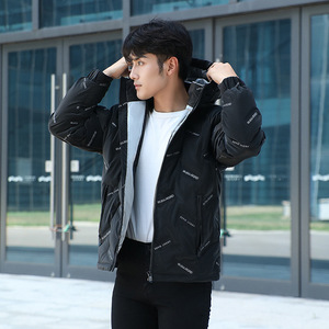 印花logo羽绒服男亮面免洗情侣款时尚百搭短款连帽外套YR247-p95图片