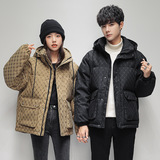 潮牌原版冬季短款加厚外套阔版港风欧美羽绒服男女同款H201-P160，男装羽绒服，星座1210A