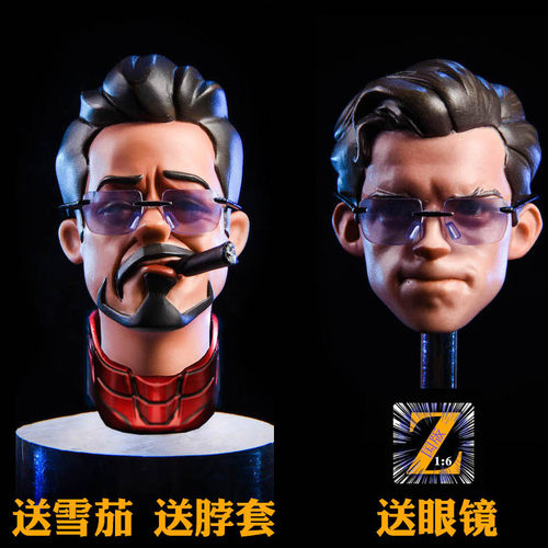 现货 Z国版 1:6 蜘蛛人 钢铁人 托尼头雕动漫卡通版 送MK47眼镜